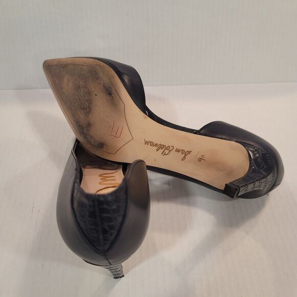 Sam Edelman  9.5M 'ONYX' Black Leather Pointed Toe Pumps Stiletto Croc Embossed - Picture 6 of 14